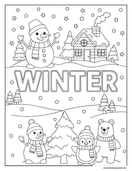 Winter Ausmalbild 2 als Gratis-PDF Winter Ausmalbild 2 - kostenlos zum Ausdrucken