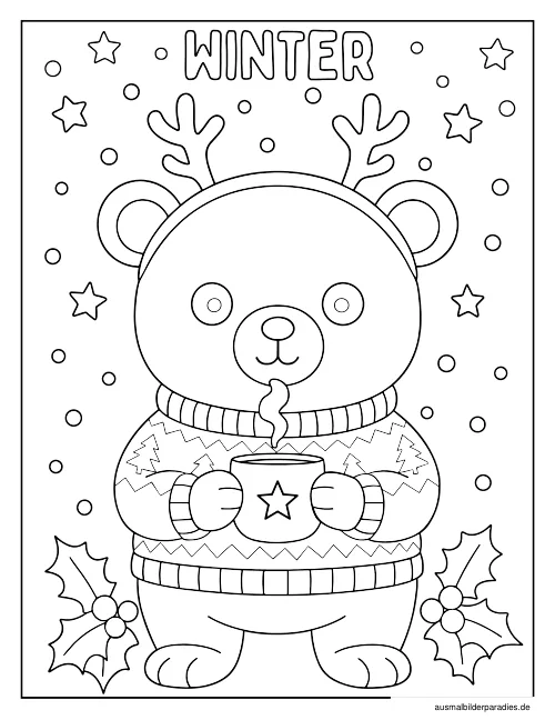 Winter Ausmalbild 7 als Gratis-PDF Winter Ausmalbild 7 - kostenlos zum Ausdrucken