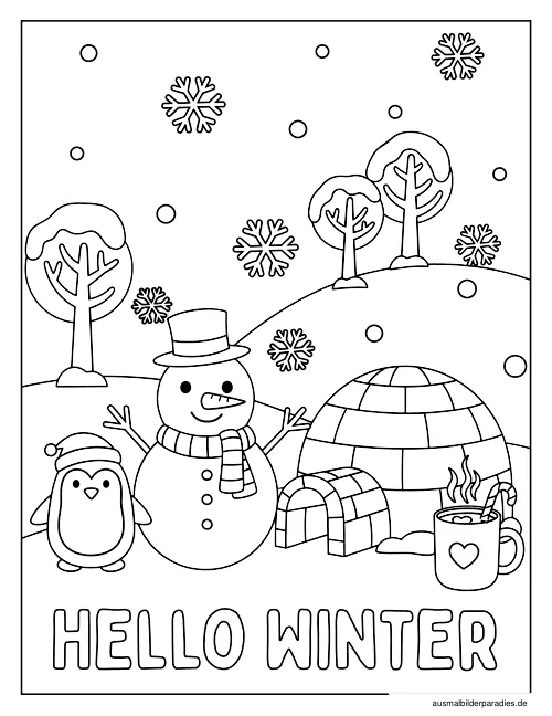 Winter Ausmalbild 8 als Gratis-PDF Winter Ausmalbild 8 - kostenlos zum Ausdrucken